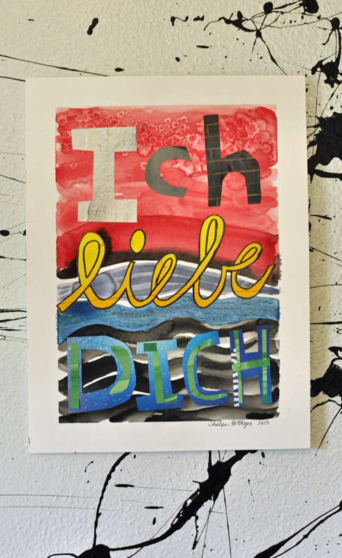Ich Liebe Dich, watercolor & collage on paper, 8 x 11", July 2015. 